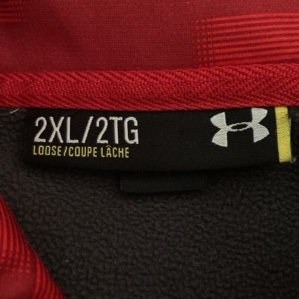 Under Armour mens 2XL/2TG charcoal grey hoodie big logo in red sweatshirt - Picture 3 of 10